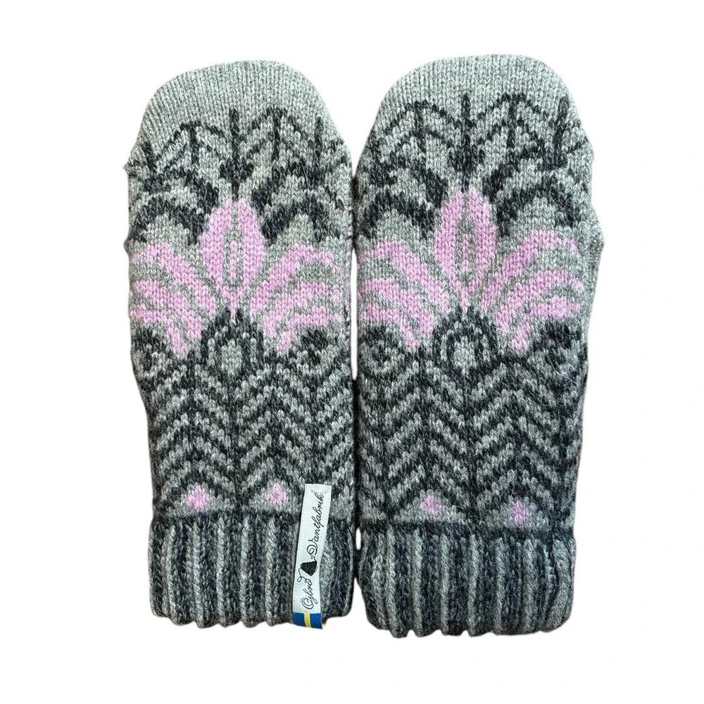 Ojbro Vantfabrik Womens Merino Wool Fager Print Mittens Swedish Made Winter